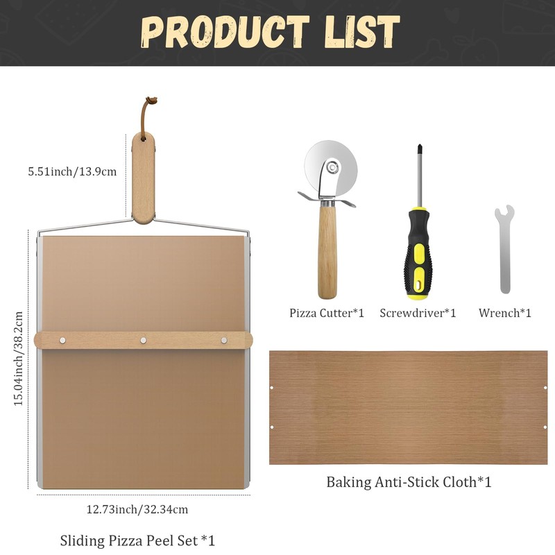 Sliding Pizza Peel, large Pizza Peel Metal Sliding Tray 15"