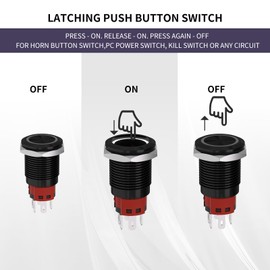 KERWINN 16MM Latching Push Button Switch with Light Reset Self-Locking 12VDC with Wire 1NO1NC