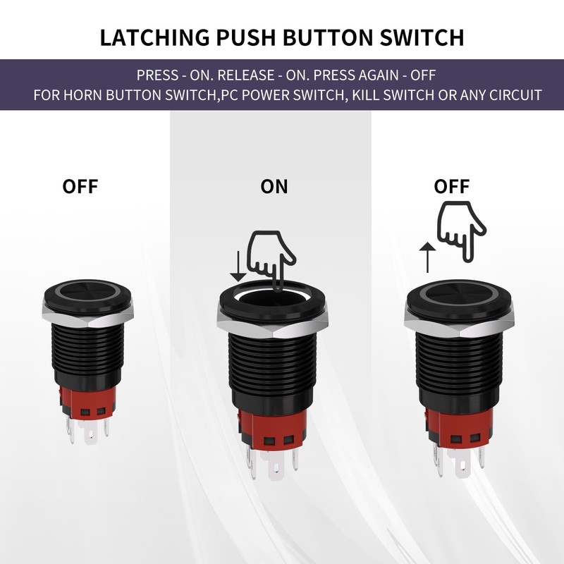 KERWINN 16MM Latching Push Button Switch with Light Reset Self-Locking