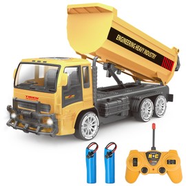 Jiakora Remote Control Dump Truck for Kids, 2.4GHz RC Construction Vehicle with LED Lights, 45° Dumping Function, 2 Rechargeable Batteries, Toy Truck for Boys Girls 3 4 5 6 7 8 Years Old