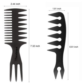 Hair Comb Styling Set Tail Combs Double Side Brushes Afro Pick Pik Comb African American Hair Brush Barber Accessories Black-2Pcs