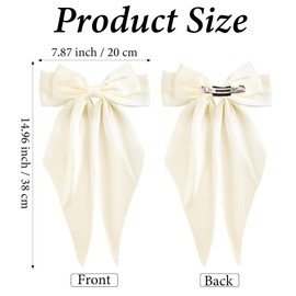 2Pcs Haarschleifen Mädchen, Haarschleife Französische Satin Haarspangen mit Großer Schleife und Langen Schwanz, 90er Jahre Accessoires für Frauen und Mädchen (Cremefarben)