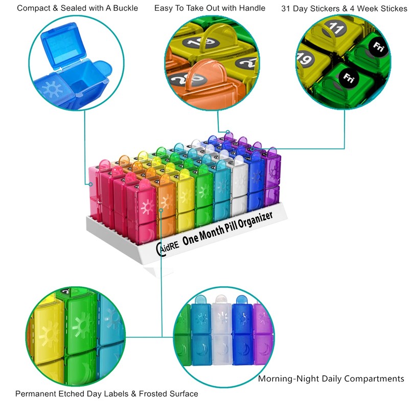 Monthly Pill Organizer, CAidRE 30 Day Pill Organizer 2 Times
