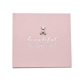 Happy Homewares Bambino Keepsake Baby Pink Photo Album with Teddy Bear Decoration - Beautiful Baby Girl - 4" x 6" - Perfect for New Parents or a Baby Shower
