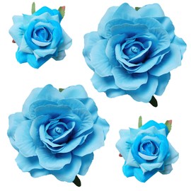 Topbuti Rose Hair Clip Flower Hairpin Rose Brooch Floral Clips, 4 Pcs Fabric Rose Flowers Hair Clips Mexican Hair Flowers Pin up Headpieces for Woman Girl Wedding Party Mother's Day (Light Blue)