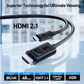 Cable Matters USB C to HDMI 2.1 Cable 6 ft, Support 4K@240Hz and 8K@60Hz, HDR - Thunderbolt 4, Thunderbolt 5, USB 4 Compatible with MacBook Pro, XPS, ThinkPad - Max Resolution on macOS is 4K 60Hz