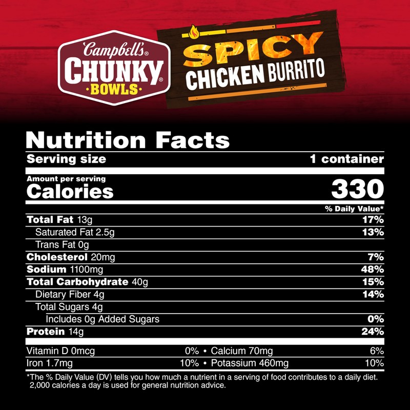 Campbell’s Chunky Spicy Chicken Burrito Soup, 15.25 oz Bowl