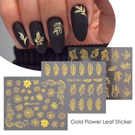 Flowers Nail Art Stickers Decal 3D Self-Adhesive Gold Flower Leaf Lace Nail Supplies Flower Nail Stickers Geometry Line Nail Designs for Women Girls Nail Art Decorations(Gold), BL-001MJ