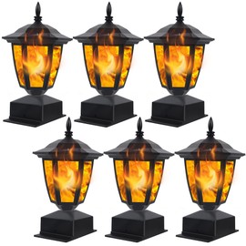 Dynaming Solar Flame Post Lights Outdoor, Solar Powered Lamps Fence Post Cap Lights, Flickering Flame LED Lantern Decorative Waterproof for Garden Deck Patio, Fit 4x4, 5x5 or 6x6 Wooden Posts, 6 Pack