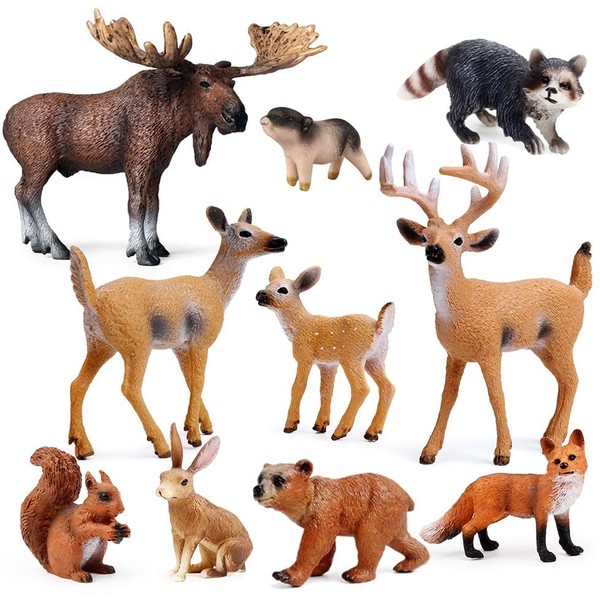 UANDME 10pcs Forest Animals Figures, Woodland Creatures Figurines, Miniature Toys Cake Toppers