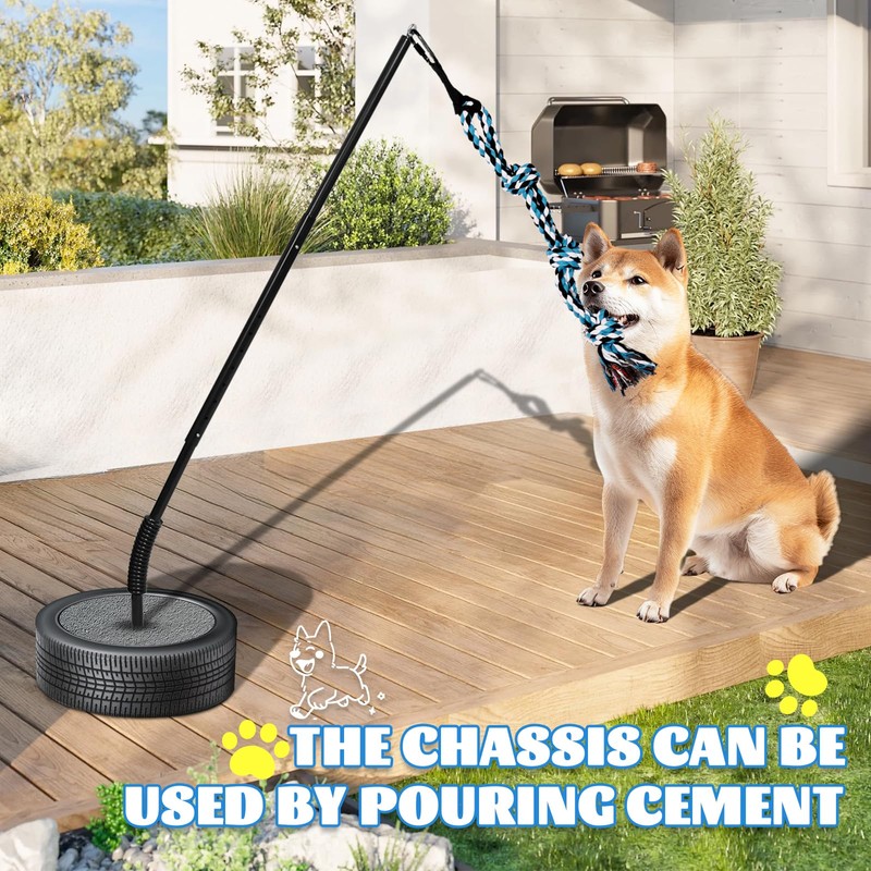 Outdoor Dog Tug Toy, Durable Spring Pole, 3 Ropes &