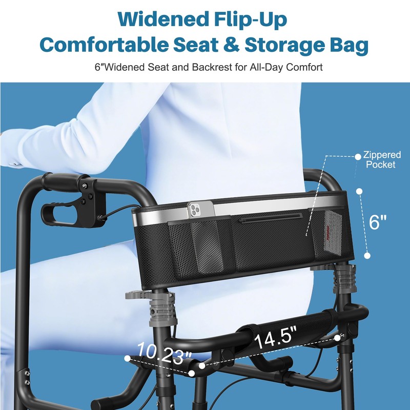 Walkers for Seniors, 4 Wheel Rollator Walker with Seat Supports