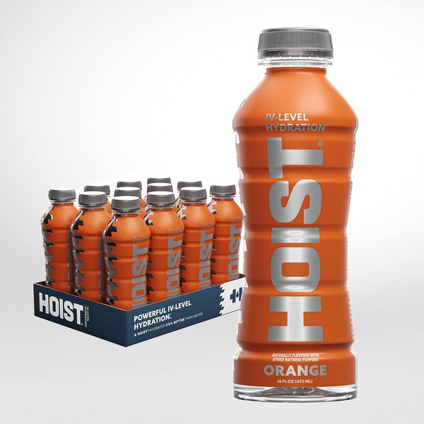 Hoist Premium Hydration Isotonic Electrolyte Drink, Powerful IV-Level Hydration, Orange, 16 Fl Oz (Pack of 12)