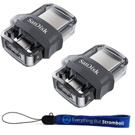 SanDisk Ultra (Two Pack) Dual Drive m3.0 for Android Devices and Computers Flash Drive Bundle with Everything But Stromboli Lanyard (64GB 2 Pack)