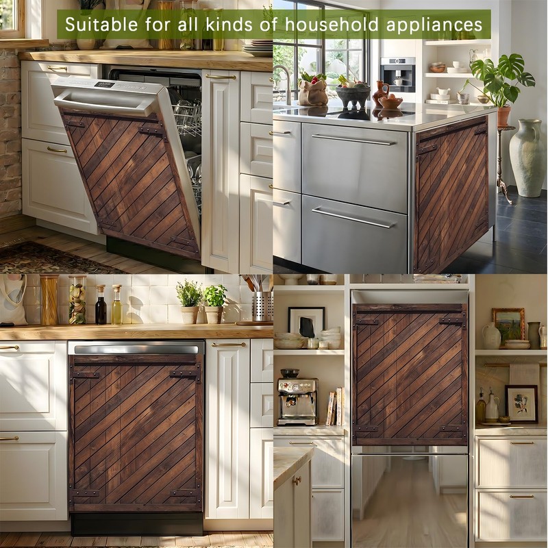Dishwasher Magnet Cover Brown Wood Look, Waterproof Magnetic Dishwasher Cover
