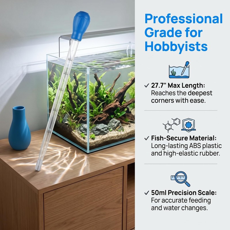 27.7 Inch Extra Long Aquarium Turkey Baster, 50ml Fish Tank