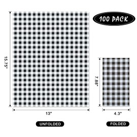 100 servilletas de papel a cuadros en blanco y negro, 3 capas desechables de búfalo negro, servilletas a cuadros para invitados, servilletas de cena, toallas de mano de papel para baño, picnic, barbacoa, cumpleaños, fiesta de boda