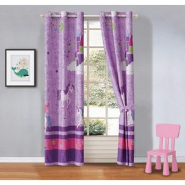 Kids Zone Home Linen - Juego de cortinas de 2 paneles con ojales para niños, niñas, adolescentes, recámara, multicolor (unicornio, púrpura, lavanda, rosa blanco)