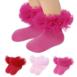 Zando Ruffle Socks Girls Frilly Socks for Toddler Little Baby Girls Double Lace Dress Tutu Grip Ankle Socks Girls Ruffle Socks 4-6 Years Toddler Ruffle Socks Girls 4T-5T Pink/Rose Red/Red 4-6 Years