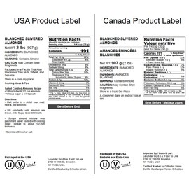 Food to Live - Blanched Slivered Almonds, 2 Pounds Chopped Raw Blanched Almonds, Unsalted, Vegan, Keto, Kosher, Bulk. High in Protein, Vitamin E, Riboflavin. Great for Cooking, Baking, Salads.