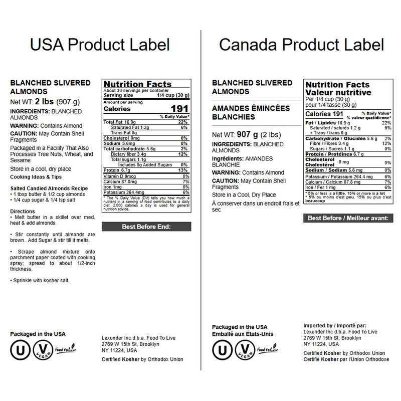 Food to Live - Blanched Slivered Almonds, 2 Pounds Chopped