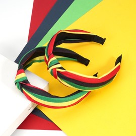 Budsmile Rasta Headbands African Jamaica Juneteenth Headband for Women Girls Elastic knotted Wide Hairband Hair Hoop Yoga Workout Hair Accessories Gifts ﻿