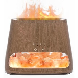 2-in-1 Ultrasonic Essential Oil Diffuser & Himalayan Salt Lamp, Aromatherapy Diffuser Cool Mist Humidifier with Auto Off Function, 100% Pure Himalayan Pink Salt Rock, 150ml (Wooden Grain) home fragrance oil - Color: Dark