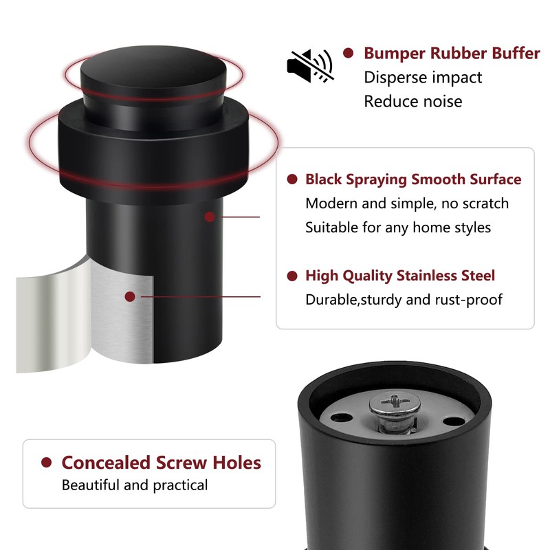 KOLAKO Door Stoppers, Cylindrical Floor Mount Door Stop Black Heavy