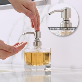 Ximlike Square Bathroom Soap Dispenser Brushed Nickel, Glass Bottles with Stainless Steel Pump Cube Liquid Soap Dispenser Hand Kitchen