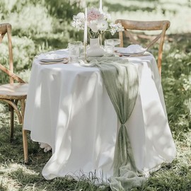 3Pack Sage Green Cheesecloth Table Runner 35x120Inch Spring Easter Cheese Cloth Table Runner 10FT Boho Gauze Table Runners Rustic Sheer Table Runners for Wedding Bridal Shower Baby Shower Party