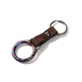 [Live Field] Titanium Alloy Key Chain, Genuine Leather Strap, Carabiner Ring, For Smart Keys, Keys, Small, Lightweight, mosaic brown