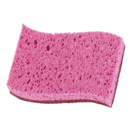 Non-Scratch Cellulose Sponge Kitchen Scrub Sponge with Scouring Pad Set, Good for Non-Stick Cookware Frying Pan, Pot, Counter Top, Sink Scrubbing, Kitchen Scrubbers, Pack of 1, Red/Pink
