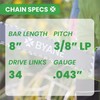 BYANE 8 Inch Chainsaw Chain, 3/8" LP Pitch, .043'' Gauge,