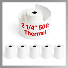 Thermal Paper Rolls [2 1/4" x 50 ft] x [5 Rolls] BPA-Free Receipt Paper for POS, Verifone, Clover, Square, Ingenico, Retail & Restaurant Use, Bright White, Long-Lasting (2.25" x 50', 5 Pack)