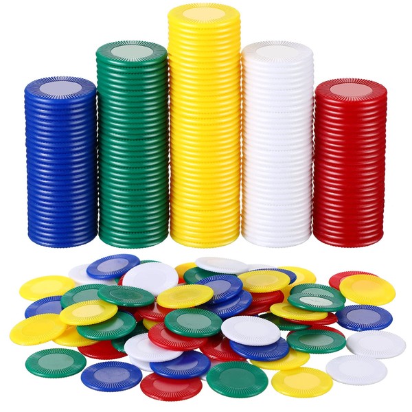 1000 Pezzi Fiches da Poker in Plastica Sfuse Chip di Gioco 5 Colori Carta da Banco per Bambini Gioco Imparare la Matematica Conteggio Gioco del Bingo Carta di Chip in Bianco, 0,86 Pollici