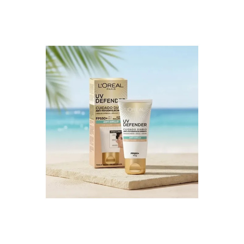 Crema Facial Loreal Protectora Fps50+ Tono Claro Anti Brillo