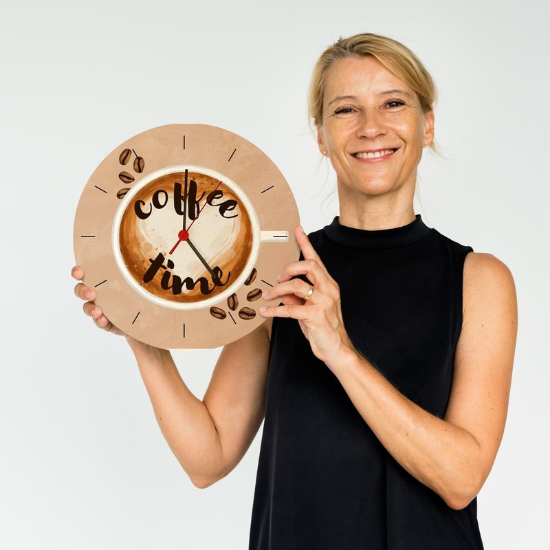 speecheese Coffee Time Coffee Wall Clock with Coffee Cup Decoration