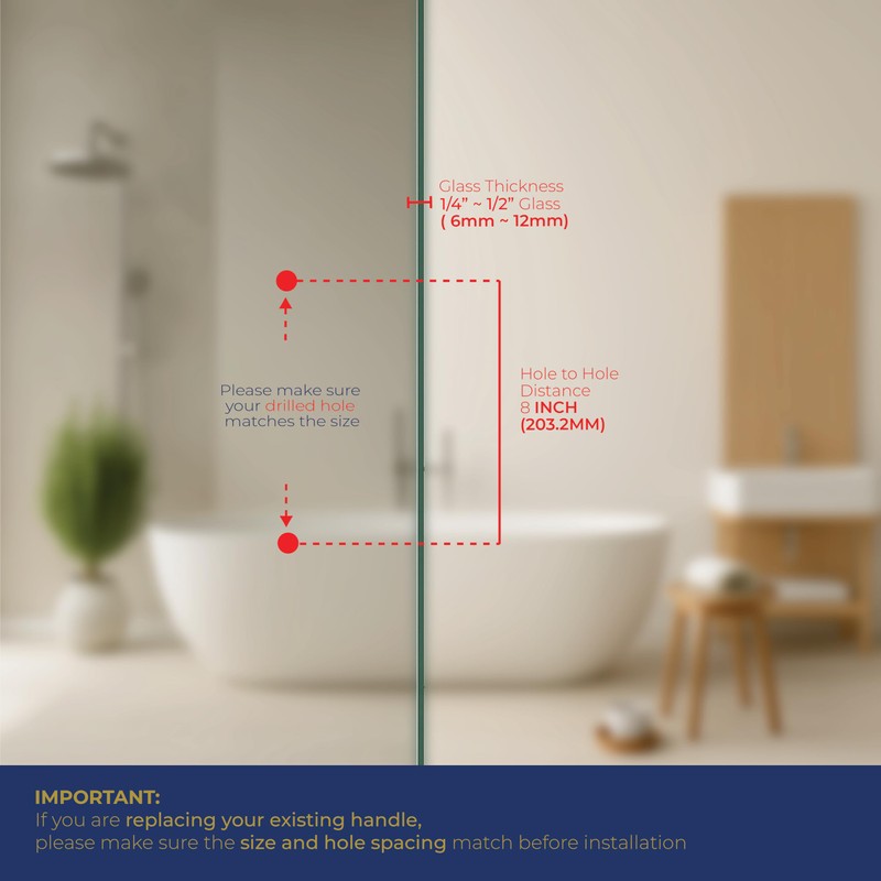 MONT HARD 8" Shower Door Handle Center-to-Center Back-to-Back Ladder Pull,