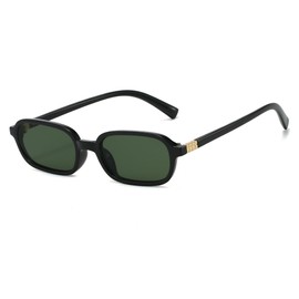 JCTAIFOO Retro Small Rectangular Sunglasses for Men and Women, Vintage Narrow Frame Square Glasses, Black/Dark Green