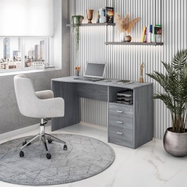 Techni Mobili RTA-8404-GRY Classic Computer Desk with Multiple Drawers, 51.2" W x 23.6" D x 29.5" H, Grey
