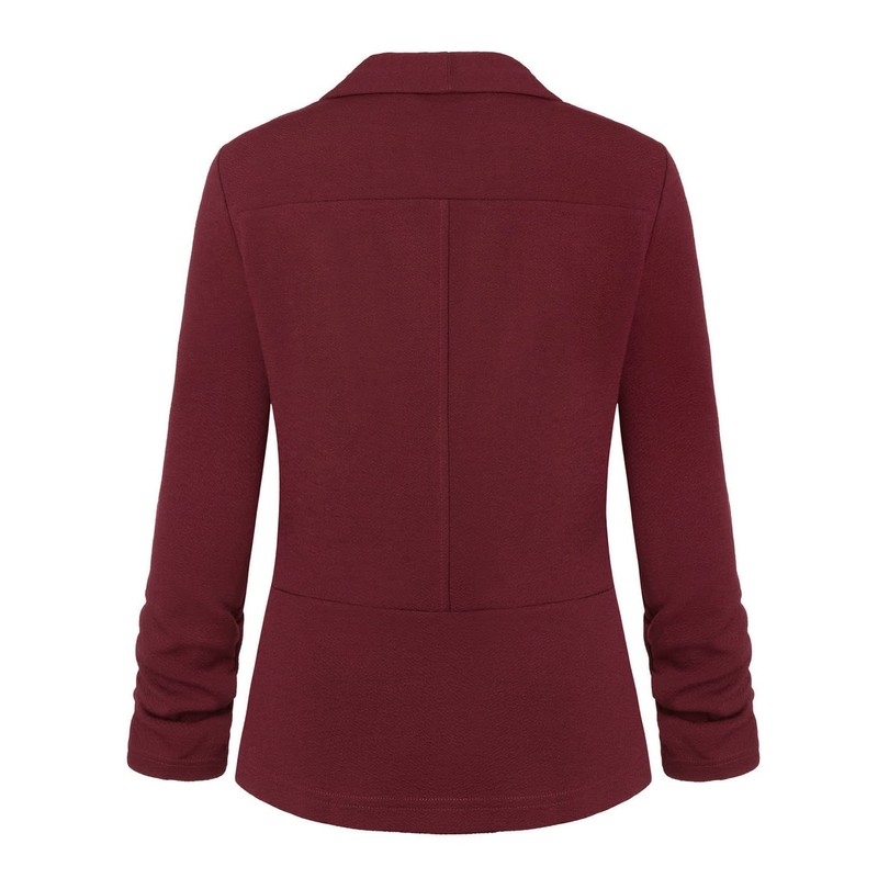 MINTLIMIT Women's Solid Patterned Formal Single Button Up Blazer Jacket，Burgundy,L