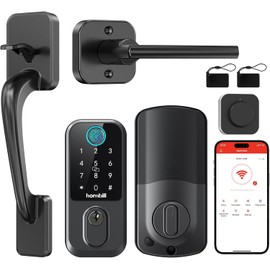 WiFi Smart Deadbolt Lock with Handle: Hornbill Front Door Lock Set Keyless Entry, Smart Lock for Front Door, Alexa Compatible, Fingerprint Keypad Deadbolt, App Remote Control, Auto-Lock, Matte Black