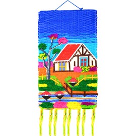 Hand Made Jute Wall Hanging Hand woven Tapestry Art Home View Natural Landscape Scenery for Home Office Decor and Gifting(Multicolor Indian Cottage)