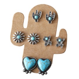 Western Turquoise Cowboy Earrings Set for Women Cowgirl Country Cowgirl Boot Hat Dangling Western Statement Jewelry-A
