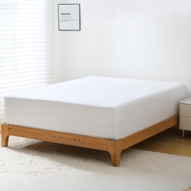 GOKOTTA Fitted Sheet Only - 15 Inch Pocket Bamboo Rayon Fitted Sheet, Super Soft and Cooling Bottom Sheet with 4 Elastic Corner Straps(Bright White, Full Size)