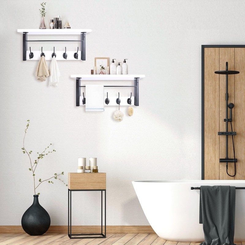 BSTHOK Mounted Coat Rack with Shelf, 44cm, Metal Hooks, Rustic