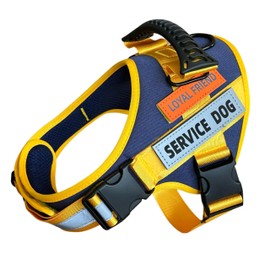 Dog Harness, Service Vest with 5 Leash Clips, Emotional Support Dog Vest with Velcro Patches, Reflective, Adjustable, Padded, Ideal for Walking and Training.(NavyBlue-Yellow, L)