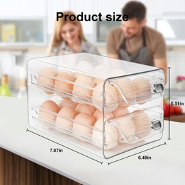 Obsoorth Egg Holder for Fridge 24, 2 Layers Stackable Clear Eggs Organizer, Egg Container for Refrigerator with Eggs 24 Count, Space-Saving Refrigerator Organizers and Storage in Home, Kitchen