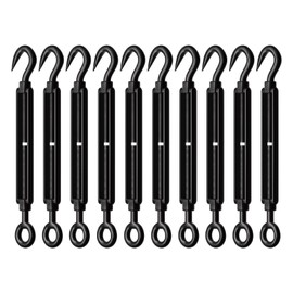 RiaYer 10 Pack Black Stainless Steel M5 Hook and Eye Turnbuckle, Heavy Duty Wire Rope Tensioner, Adjustable Hardware Kit for DIY String Light and Picture Hanging, Shade Sail, Cable Tightening