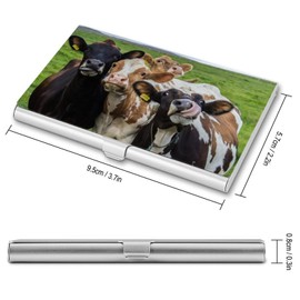Niapessel Business Card Holder, Four Funny Cows Print Pocket Slim Portable Metal Business Card Case for Women Men, 3.7X2.2X0.3 Inch